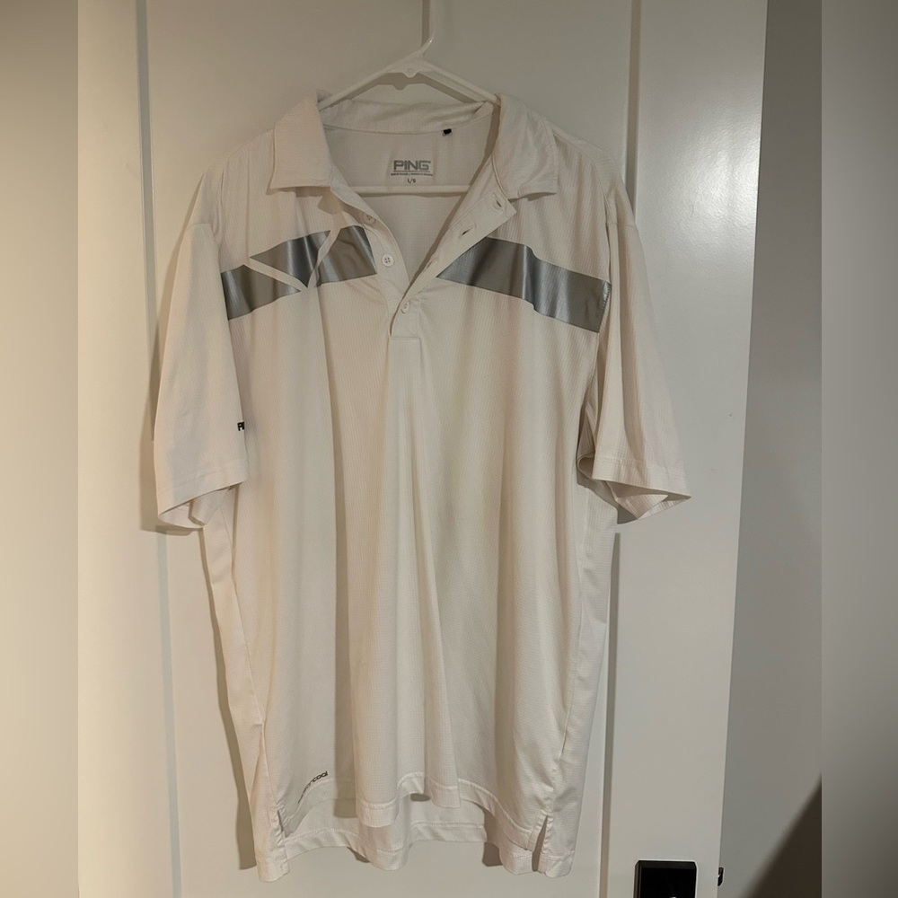 Ping Large Sensorcoo! Polo - White w Gray Stripe